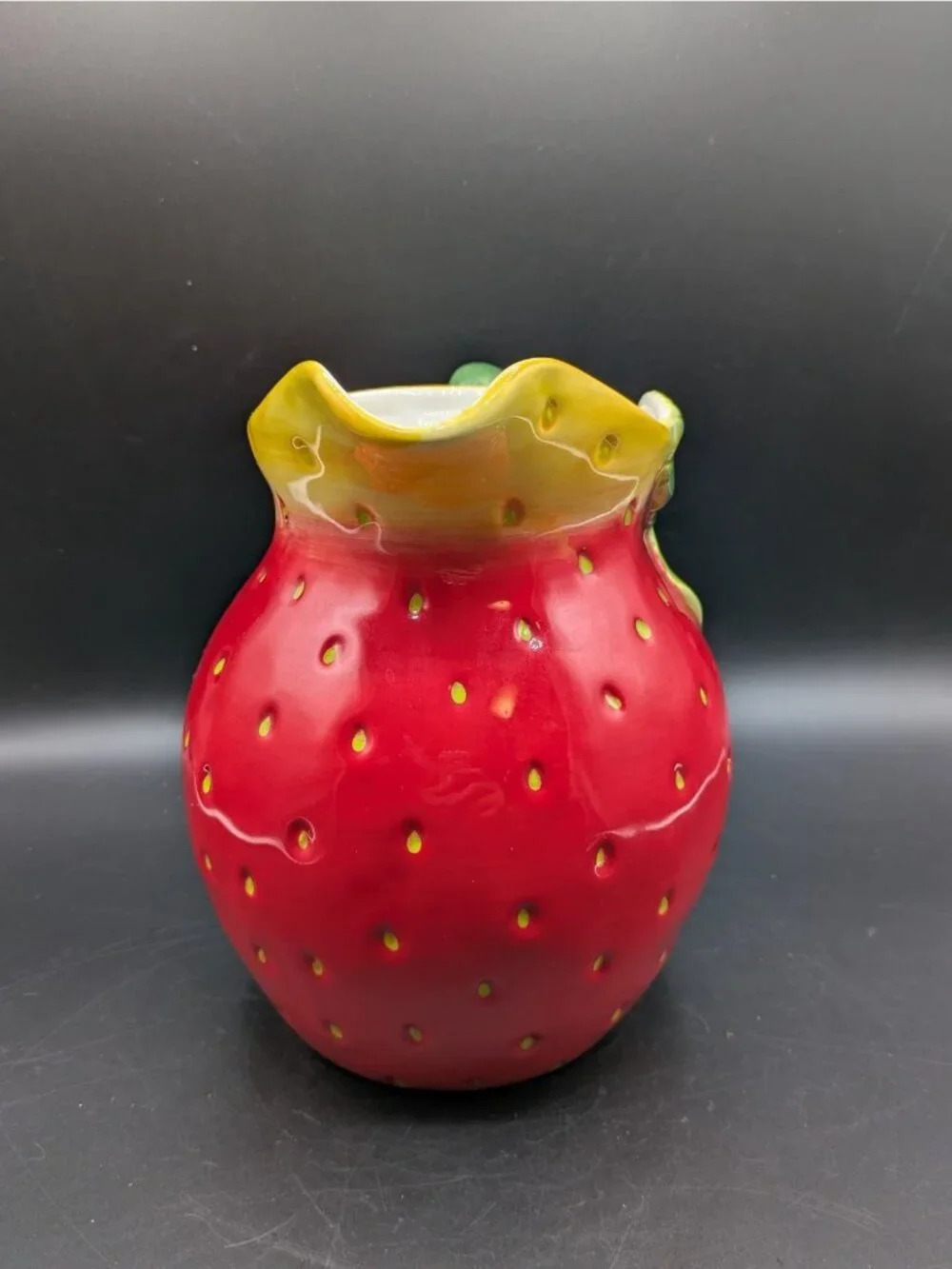 Sur La Table Ceramic Strawberry Shaped Pitcher Water Lemonade Red Green 7.5